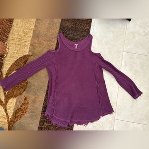 Free People Purple Cold-Shoulder Waffle Knit Sweater